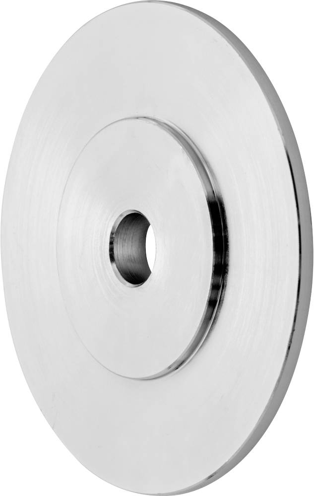 Disque métallique avec un trou central, surface polie lisse, vue de côté.
