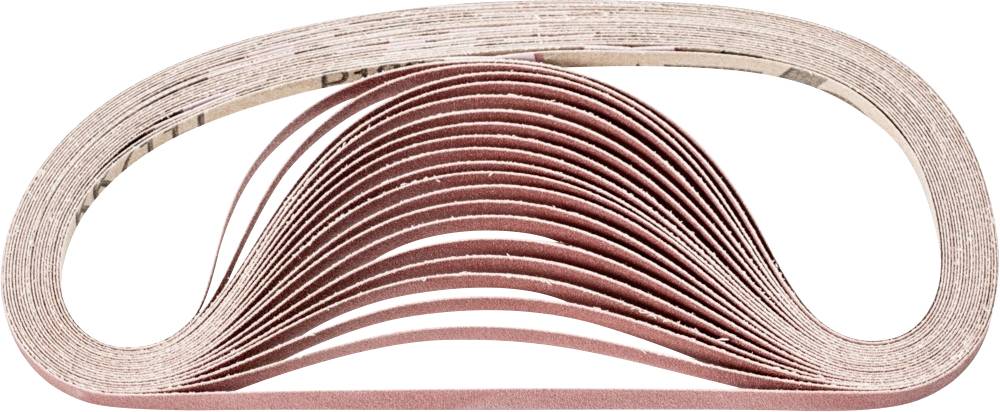 Une pile de bandes abrasives disposées en courbe, superposées les unes sur les autres et utilisées pour des travaux artisanaux.