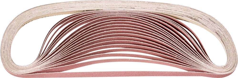 Une pile de bandes abrasives disposées en couches. Elles sont d'un brun rougeâtre et semblent destinées à des travaux de ponçage.