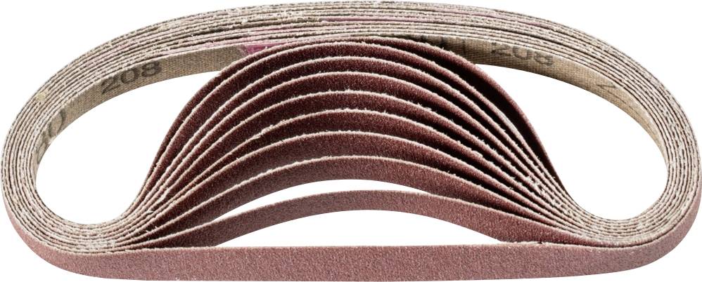 Plusieurs bandes de papier abrasif enroulées, empilées les unes sur les autres et formant une structure semi-circulaire.