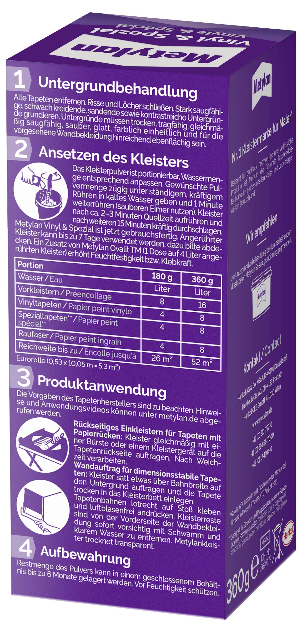 Metylan Vinyl & Spezial Colle pour papier peint MPVS1 360 g