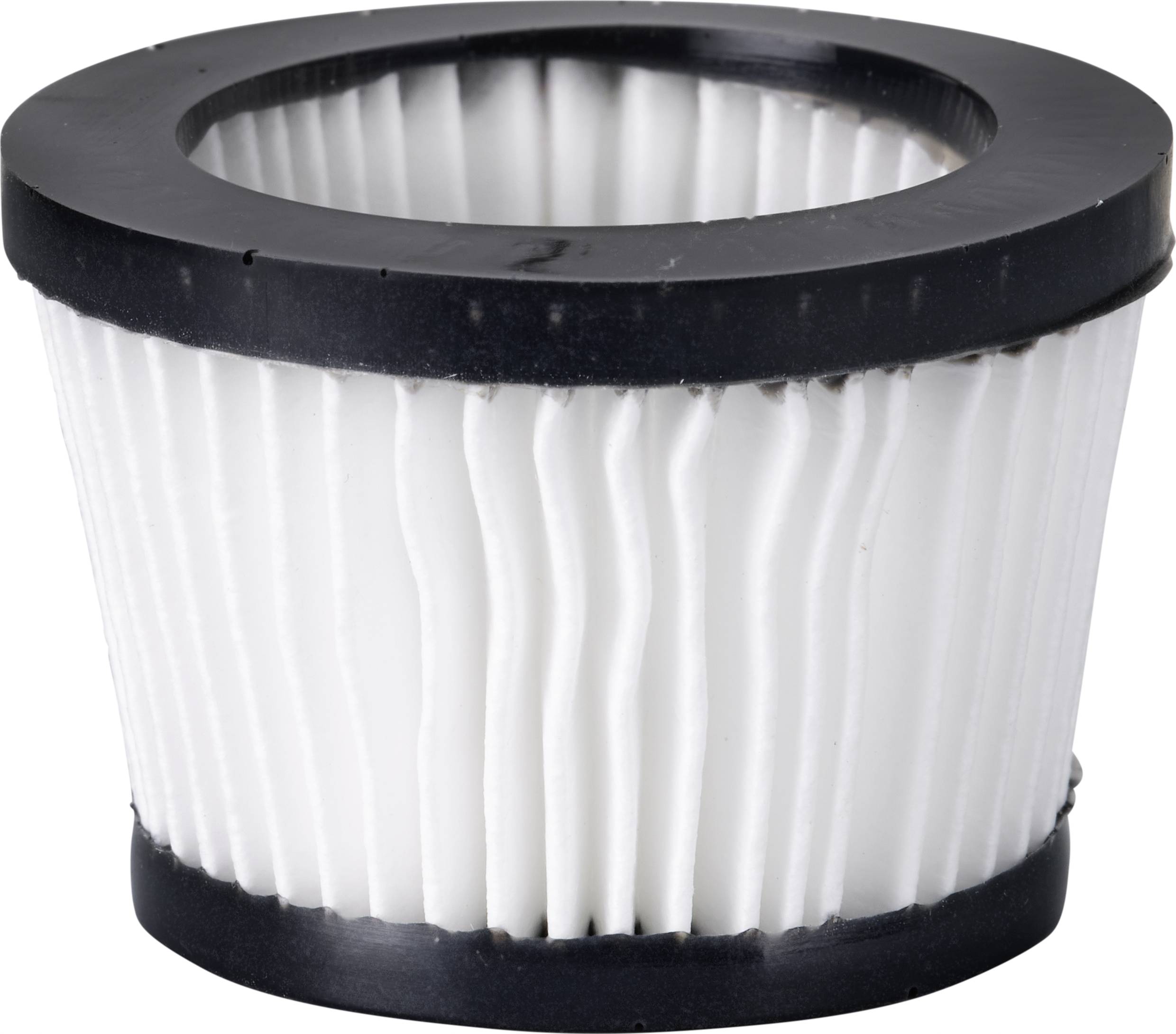 Filtre à air blanc, cylindrique, avec des bords noirs, utilisé pour purifier l'air dans divers appareils.