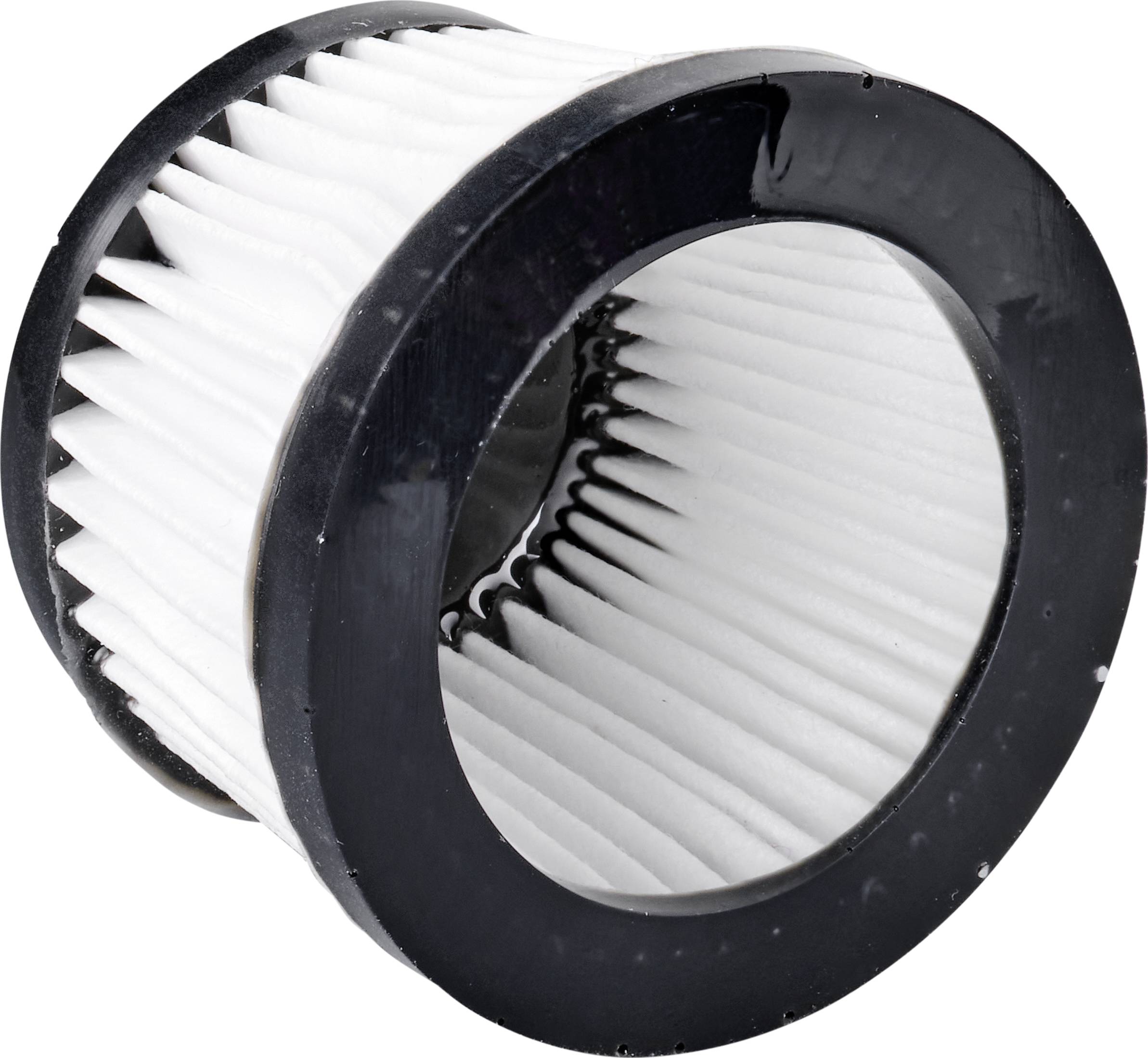 Filtre à air rond et plissé avec des bords en caoutchouc noir ; utilisé pour purifier et améliorer la qualité de l'air dans les appareils.