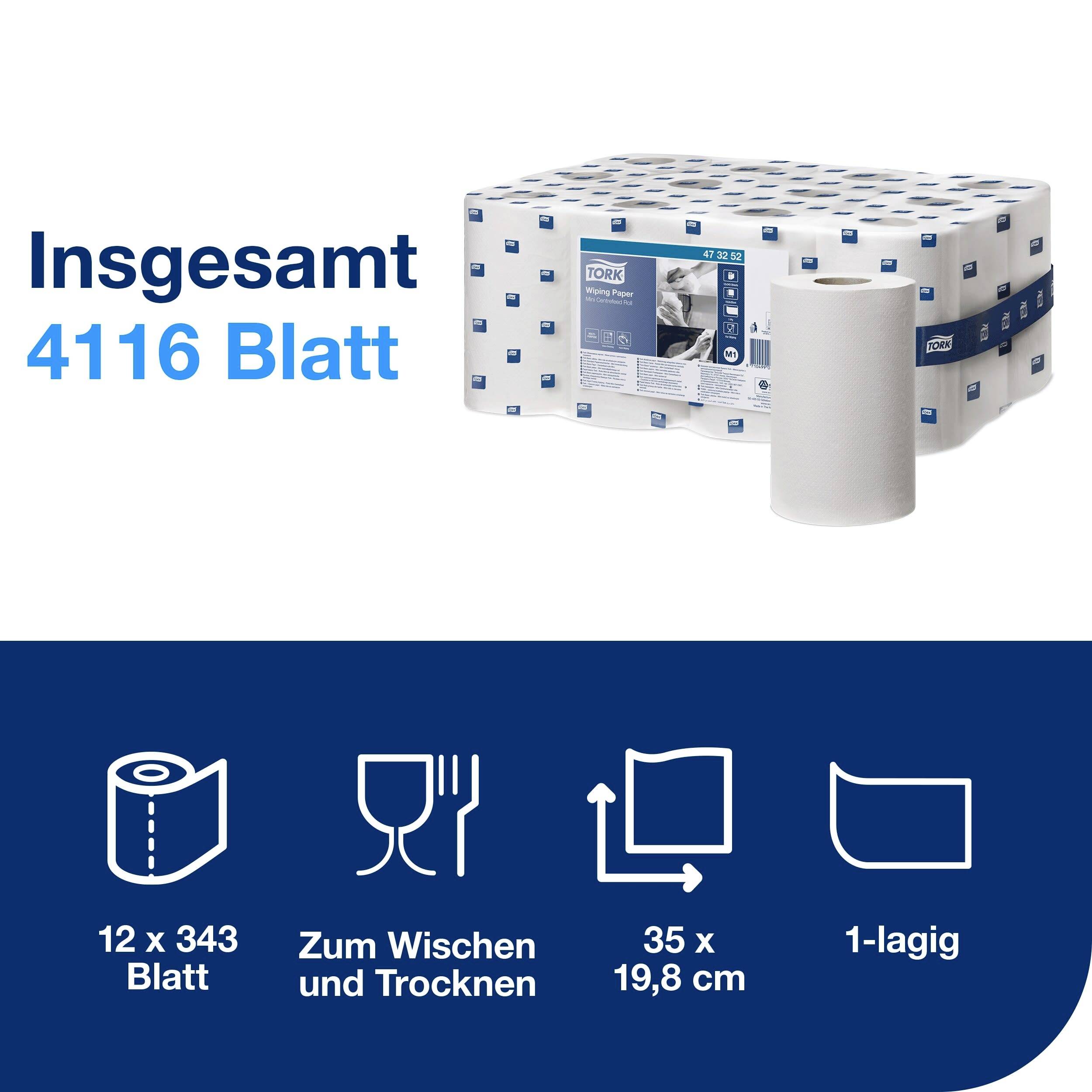 Au total 4 116 feuilles ; 12 rouleaux de 343 feuilles ; 1 pli ; Pour essuyer et sécher ; 35 x 25 cm.