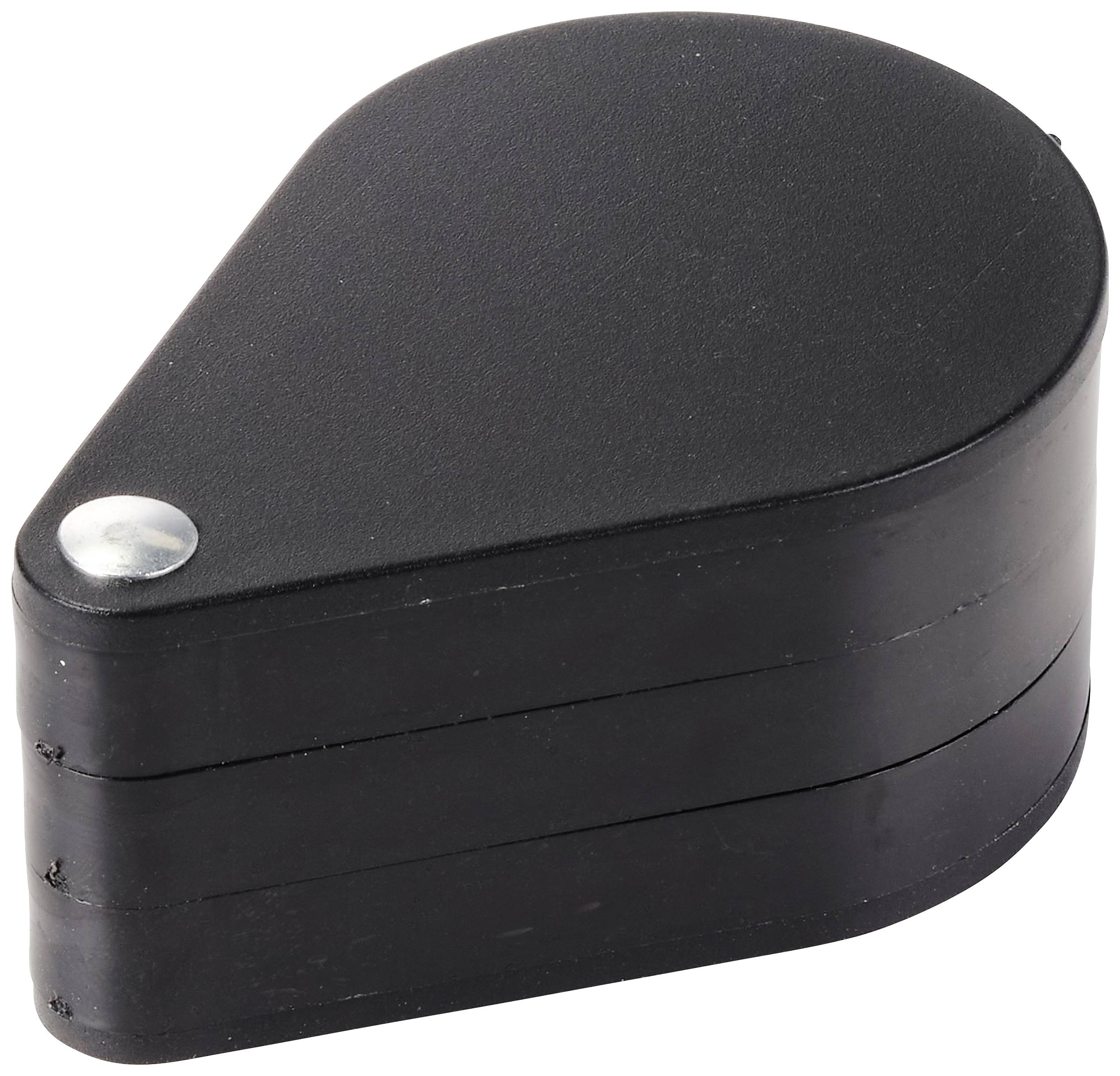 Objet noir, de forme goutte, à surface lisse, composé de plusieurs couches superposées.