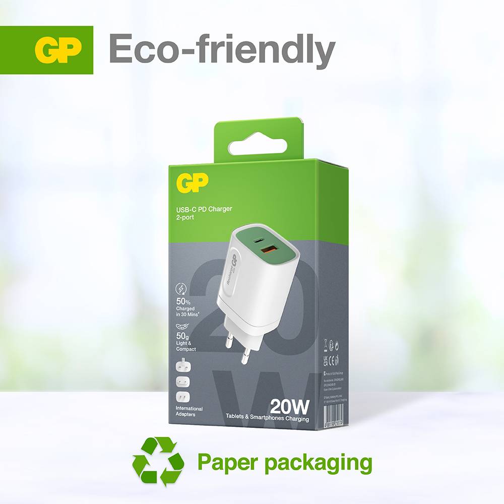 Chargeur USB GP GPWC20WPWHUSB174 2 x 1x USB-A, 1x USB-C®