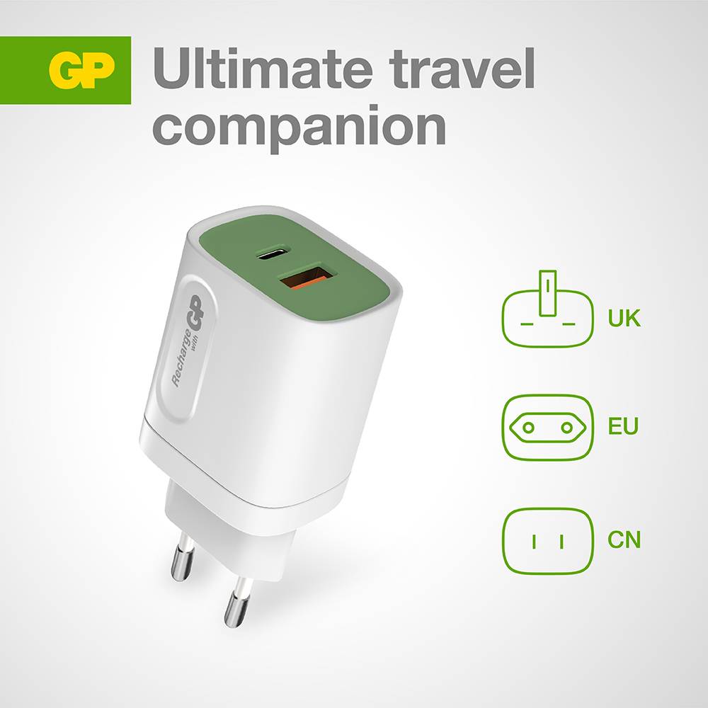 Chargeur USB GP GPWC20WPWHUSB174 2 x 1x USB-A, 1x USB-C®