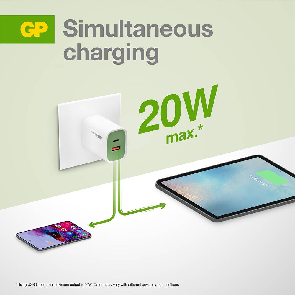 Chargeur USB GP GPWC20WPWHUSB174 2 x 1x USB-A, 1x USB-C®