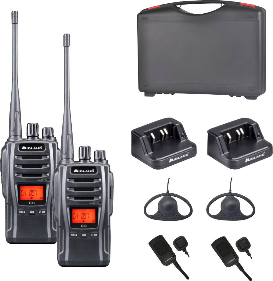 Midland 2x set G13, AE34 headset, charger, batterypack C1462.S1 Emetteur-récepteur PMR