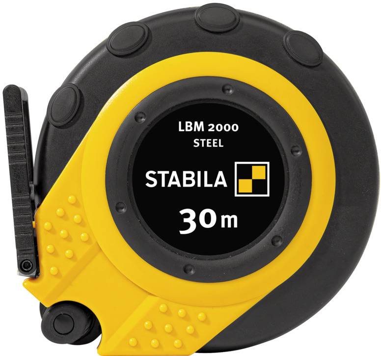 Ruban à mesurer LBM 2000 Steel STABILA 30m ; boîtier noir et jaune ; adapté pour mesurer des distances jusqu'à 30 mètres.