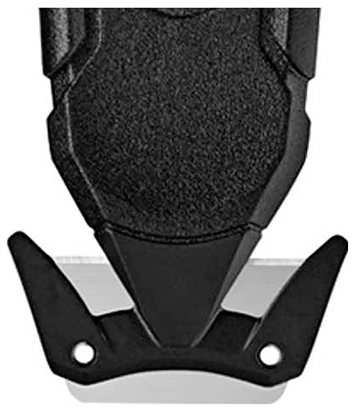 Un appareil noir et robuste avec une large lame en forme de V, probablement un outil de coupe ou un ouvre-valise.