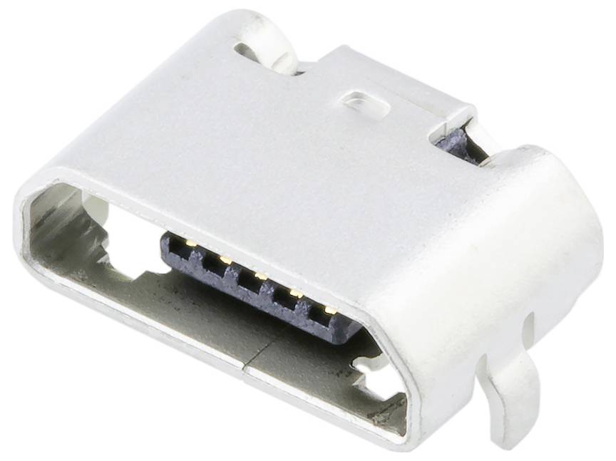 Une image en gros plan d'un connecteur USB-C métallique, montrant les broches à l'intérieur du port, utilisé pour le transfert de données et la charge des appareils.