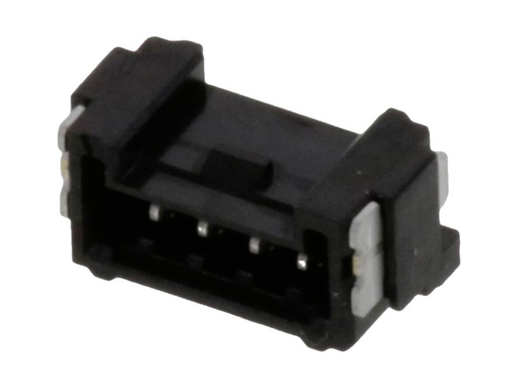 Connecteur électrique noir avec plusieurs broches, vu de dessus, probablement un composant d'un appareil électronique.