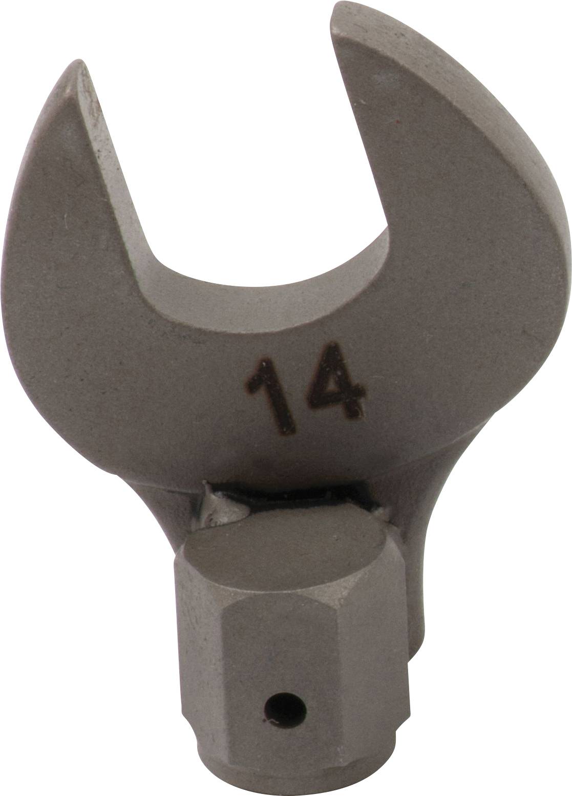 Un embout de clé à molette en argent gravé du numéro '14', adapté pour un jeu de clés à cliquet.
