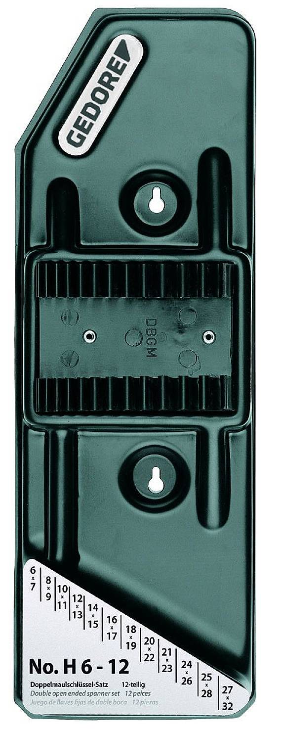 Support mural GEDORE pour clés plates, taille H 6-12, pour le rangement ordonné des clés, avec supports numérotés.