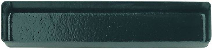 Un récipient en céramique rectangulaire vert foncé à la surface lisse et brillante.