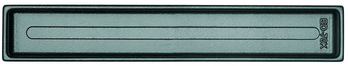 Boîte longue, rectangulaire, noire avec une fine fente au centre, adaptée pour ranger de petits objets ou accessoires.