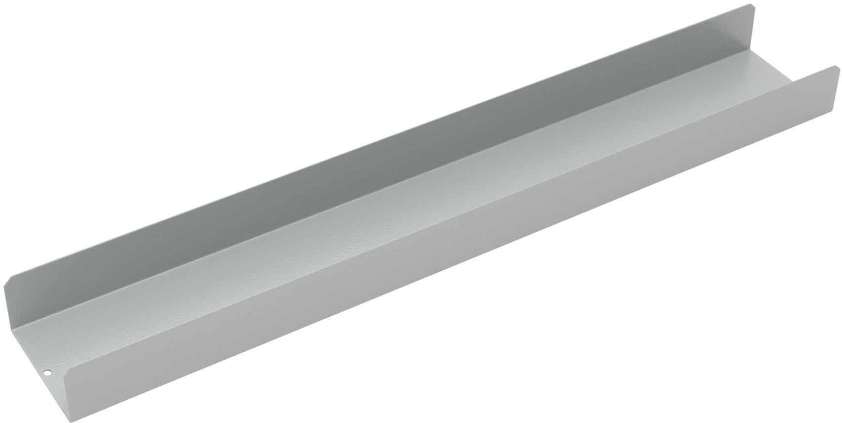 Étagère longue et rectangulaire en métal argenté, aux lignes épurées, sans supports apparents ni ornements, conçue pour un rangement simple et fonctionnel.