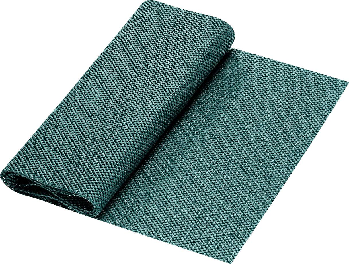 Tapis de yoga vert plié avec une surface antidérapante, prêt pour des activités sportives ou des exercices.