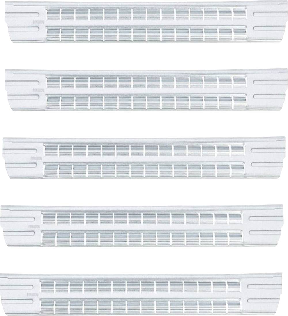 Cinq filtres à air blancs alignés, de forme rectangulaire et munis de fines structures en grille pour la circulation de l'air.