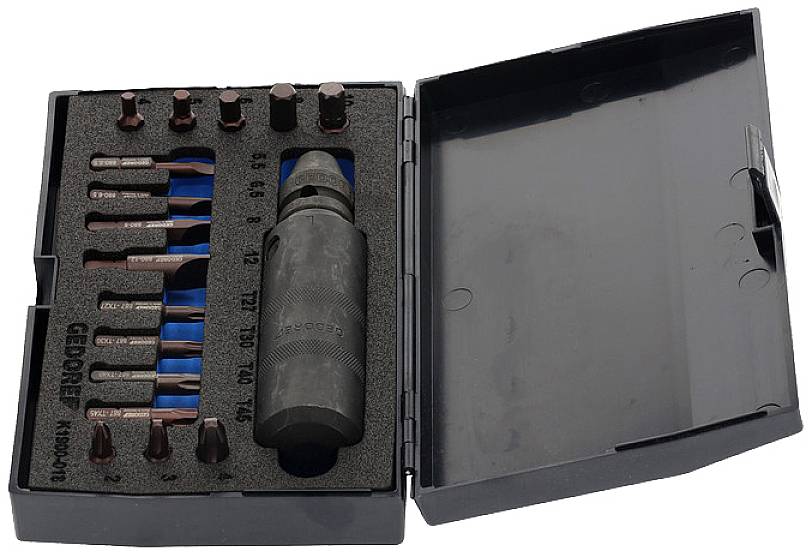 Ensemble d'extracteurs de vis dans un coffret ouvert, comprenant différentes têtes d'extraction et un support, adapté pour retirer des vis endommagées.