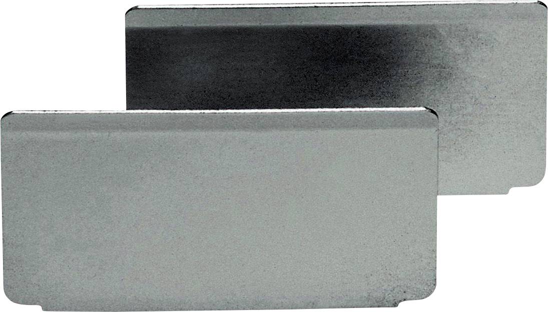 Deux plaques rectangulaires en métal argenté côte à côte. Elles sont plates et brillantes, sans trous visibles ni fixations apparentes.