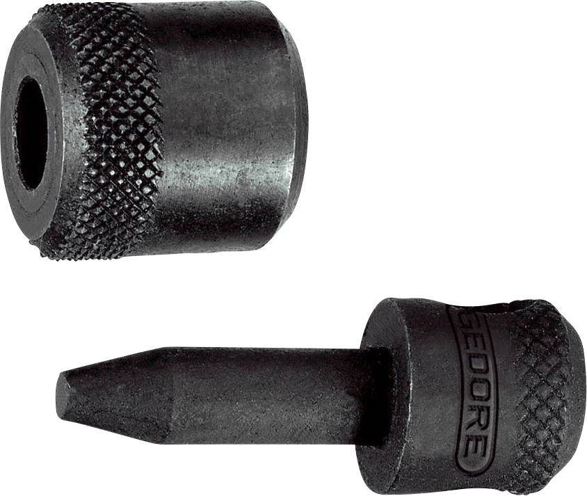 Deux pointes d'outils de poinçonnage en métal, l'une avec une tige cylindrique et l'autre avec une pointe conique, fabriquées par Gedore.