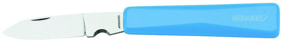 Couteau de poche avec manche bleu, fermé.