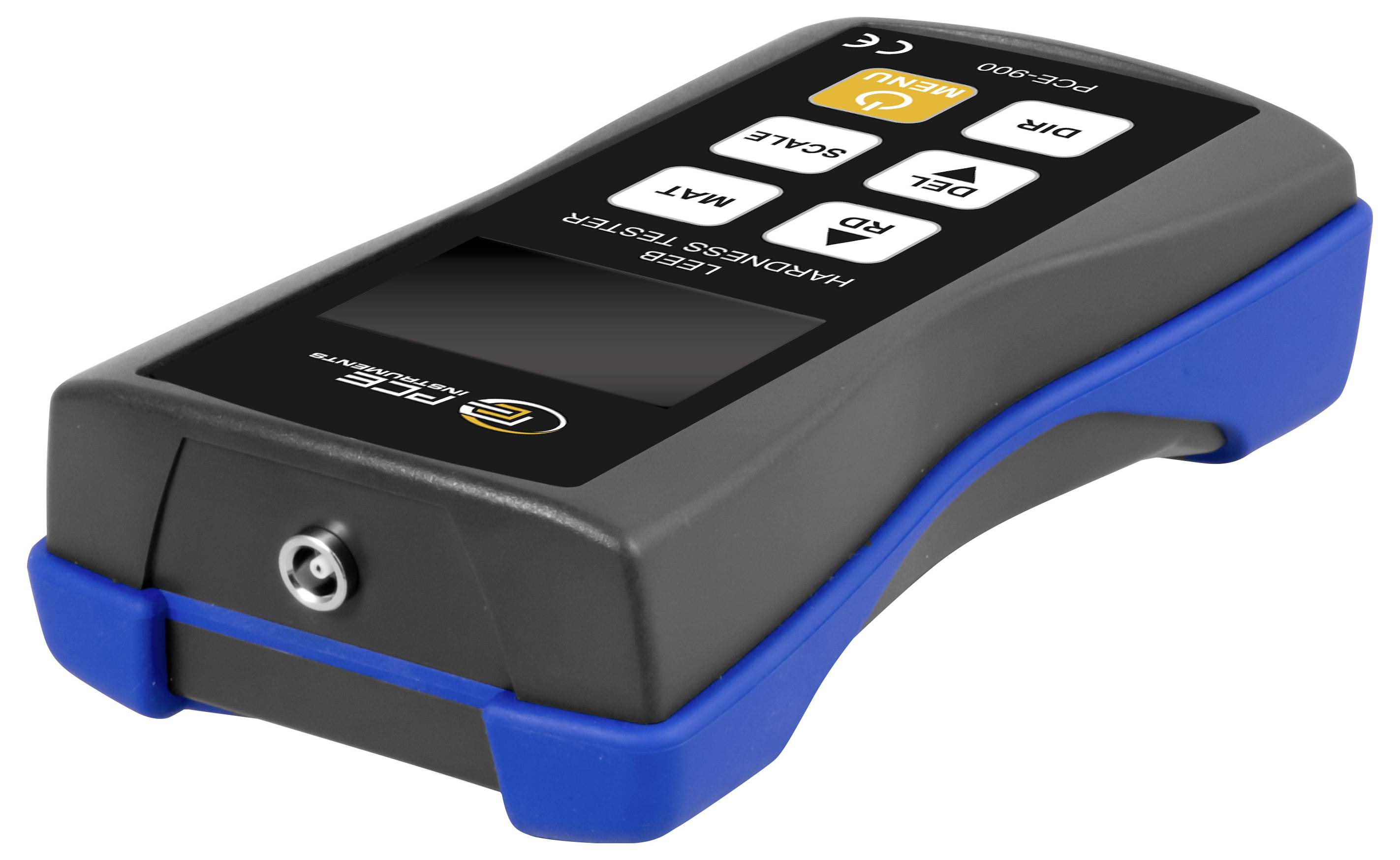 Multimètre numérique portable avec écran et boutons de commande, présenté dans un boîtier noir et bleu.