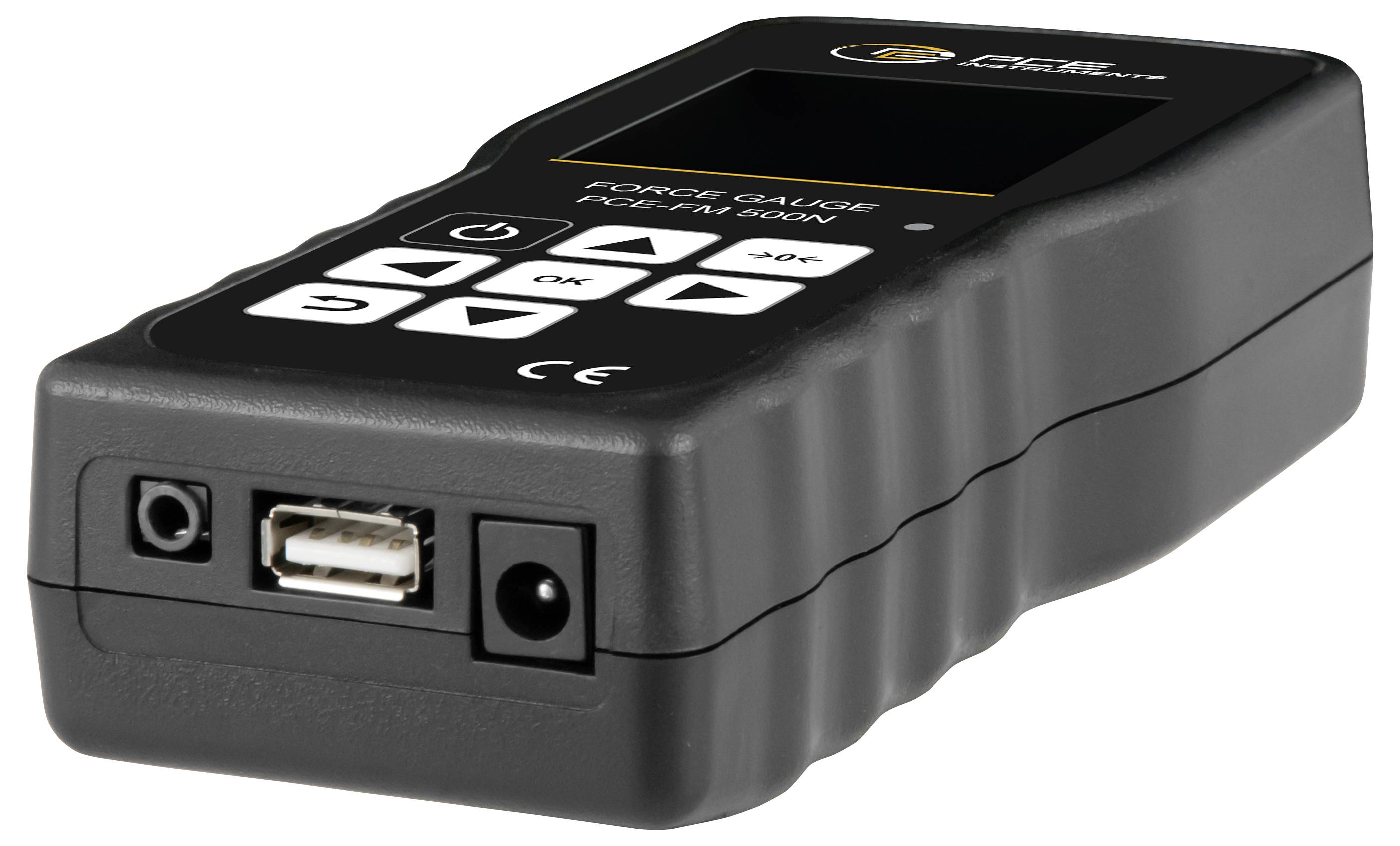 Appareil de mesure Forda noir portatif avec écran et boutons de commande, présenté en angle sur un fond blanc avec ports USB, prise audio et ports d'alimentation visibles.