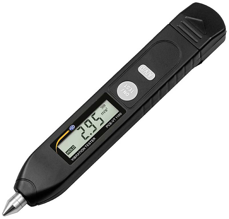 Un stylo numérique de mesure d'épaisseur de peinture avec affichage, indique '298 μm'. Contient des touches 'Mode', 'Unit', 'On', 'Test'.