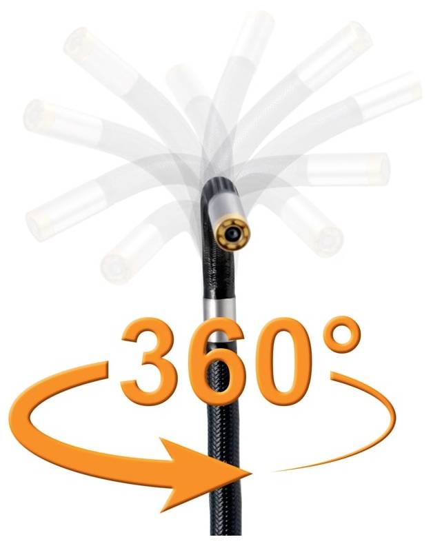 Tête de lampe de poche pivotante à 360 degrés montrant une rotation complète autour du sommet d'une lampe de poche ou d'un bâton noir