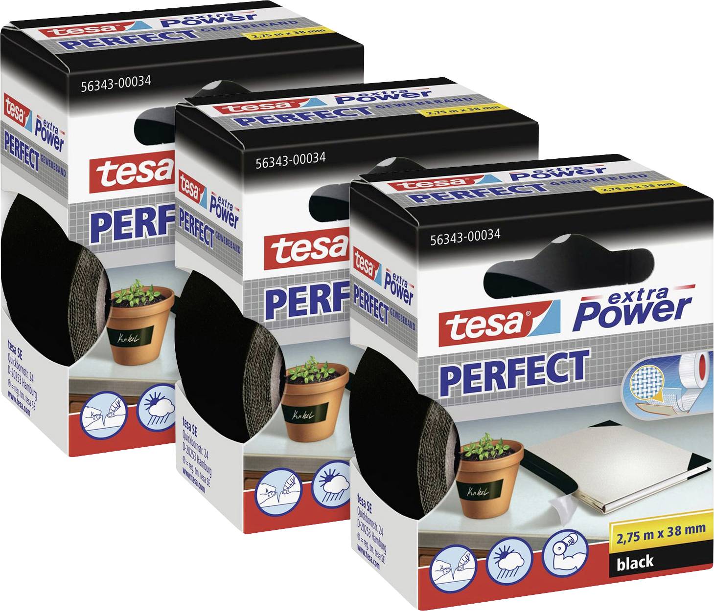 tesa EXTRA POWER PERFECT 56341 Ruban adhésif toilé (L x l) 2.75 m x 19 mm 3 pc(s)