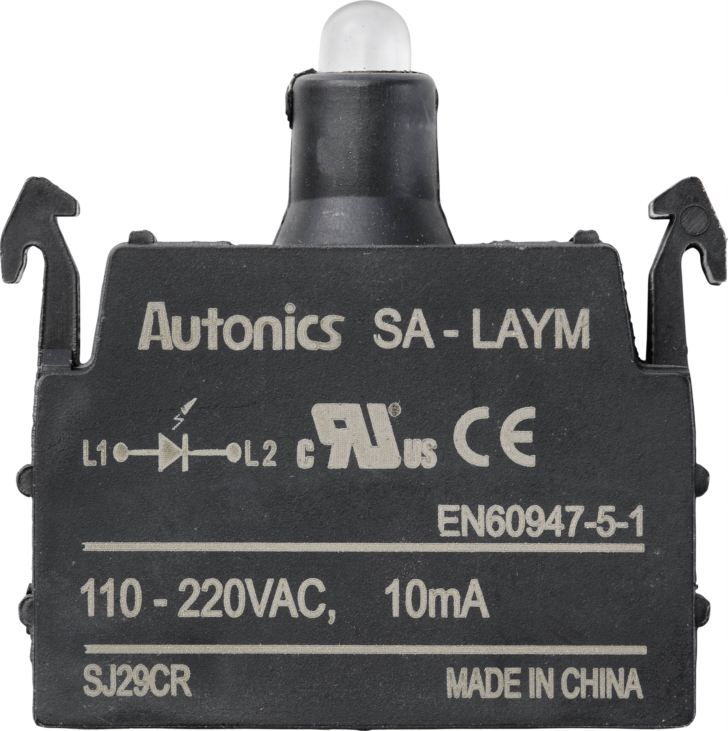 Commutateur Autonics noir avec marquage CE, spécifications : 110-220VAC, 10mA. Fabriqué en Chine.