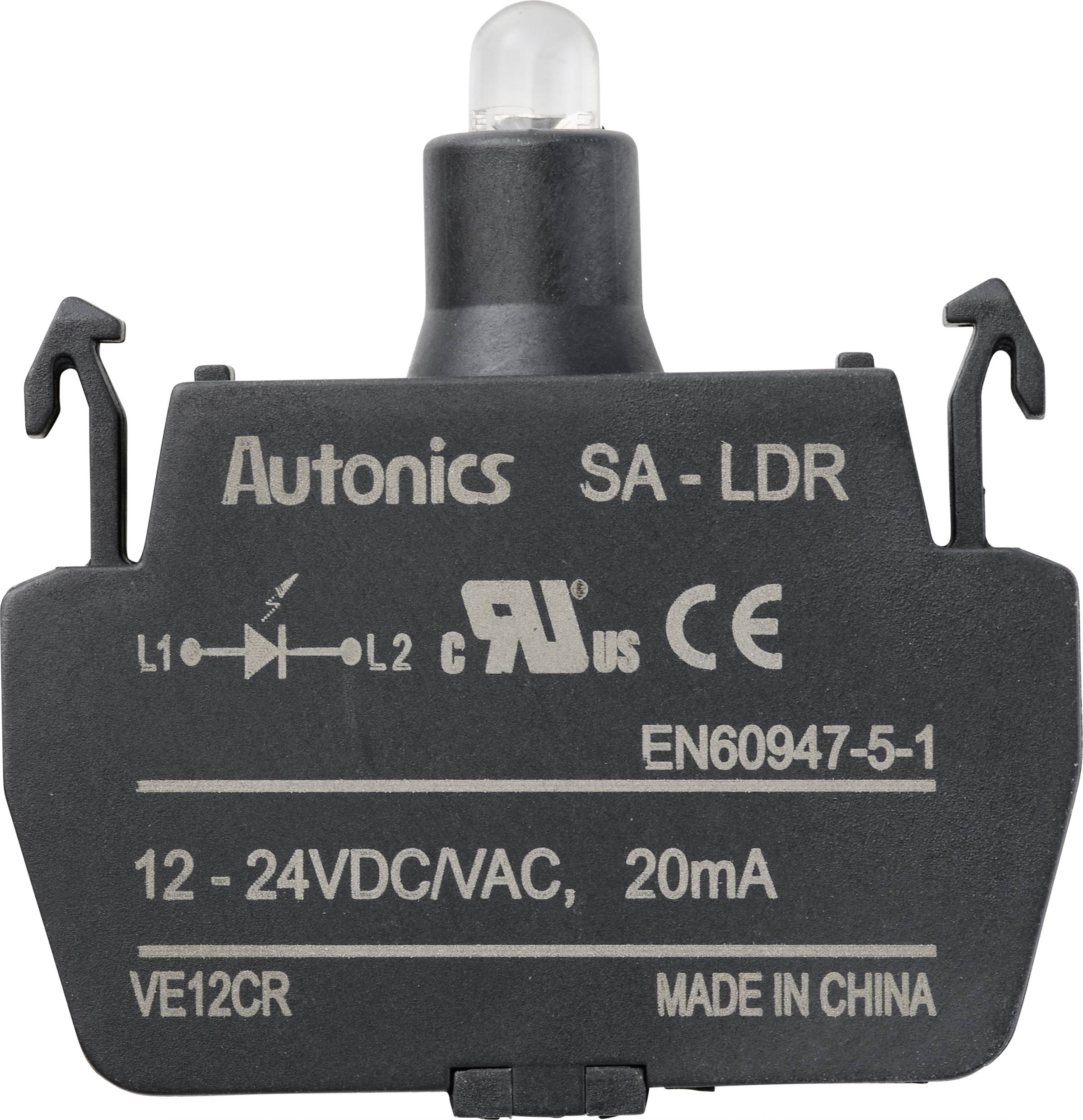 Capteur de lumière Autonics SA-LDR, modèle VE12CR, tension 12-24 VDC/VAC, intensité de courant 20 mA, certifié CE, fabriqué en Chine.