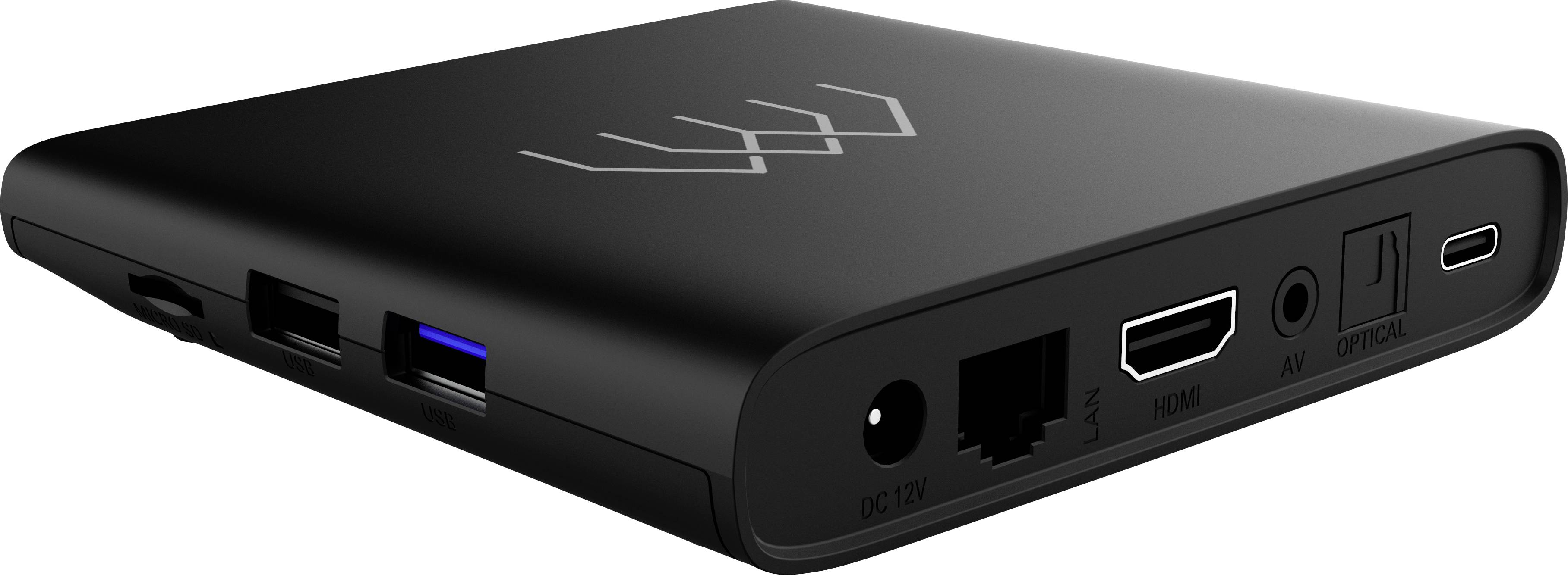 Fte maximal AndroidTV Box + DVB-S2 Tuner-Dongle Boîtier de streaming 4k, HDR, connexion réseau