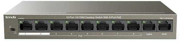 Tenda TEF1110P-8-63W Switch réseau 8+2 ports 10 / 100 MBit/s fonction PoE