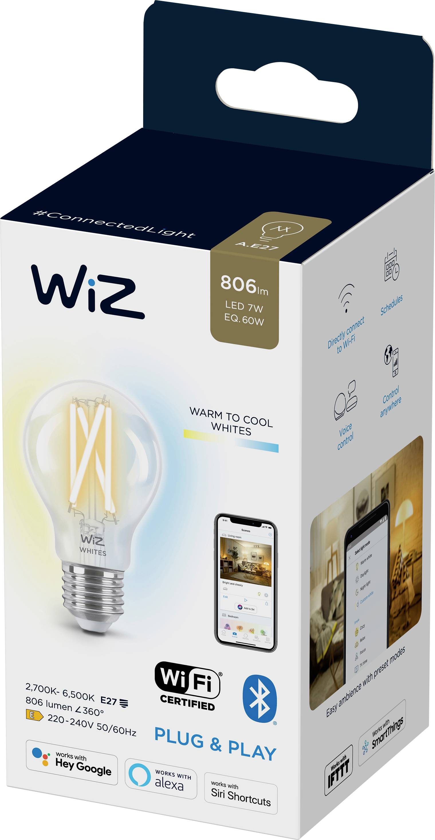 WiZ 871869978715801 LED CEE E (A - G) E27 7 W = 60 W commandé par appli mobile 1 pc(s)