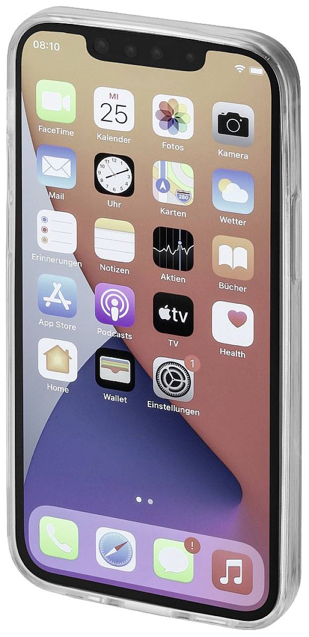 Un smartphone avec plusieurs applications à l'écran, dont Téléphone, Messages, Calendrier, Caméra et Apple TV.