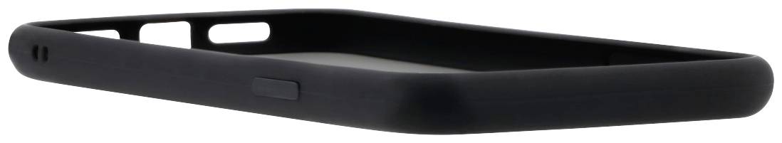 Coque de téléphone noir, rectangulaire, légèrement incurvée, avec des ouvertures précisément découpées pour les boutons et les connecteurs sur le côté.