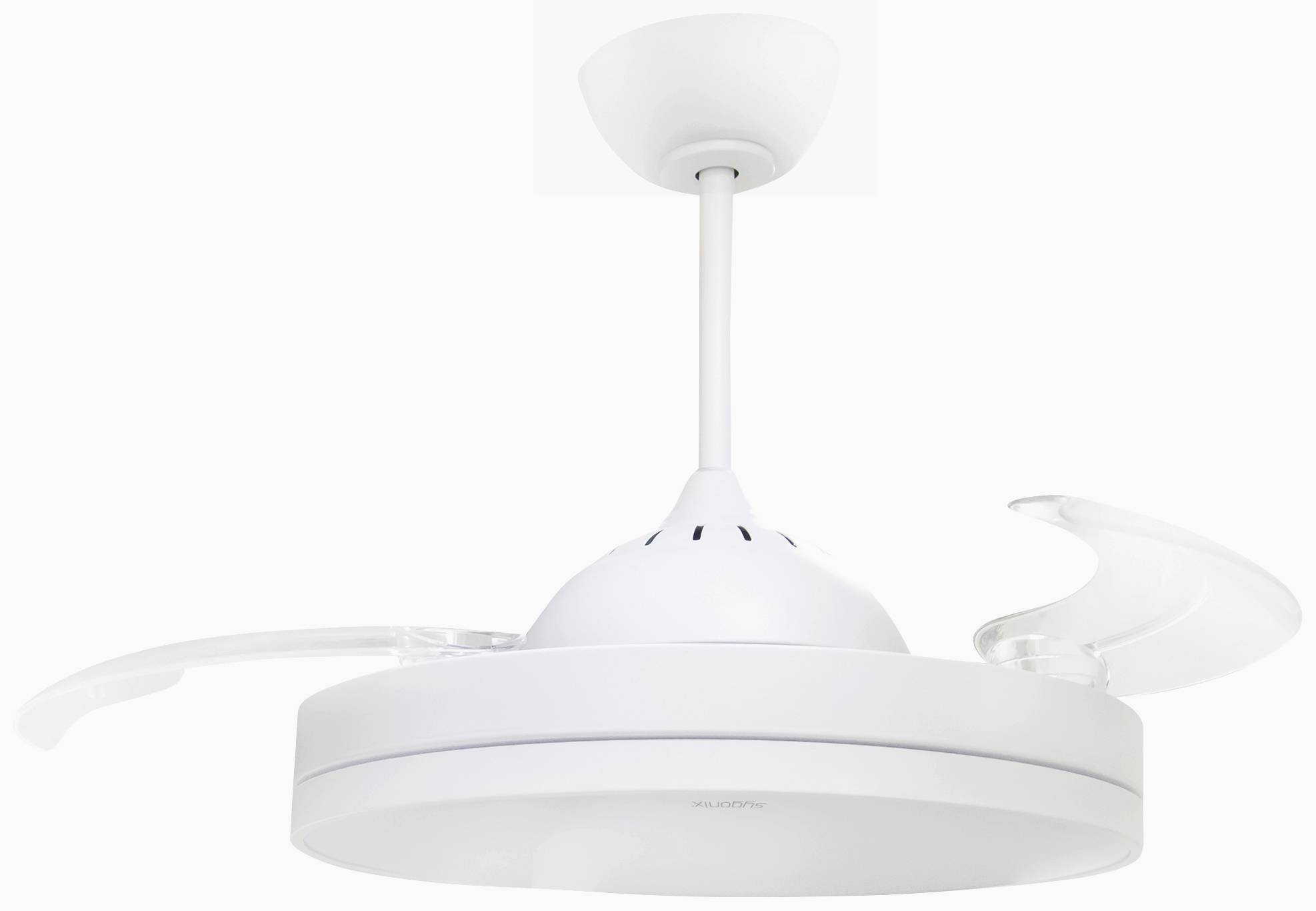 Sygonix Ventilateur de plafond 36 W (Ø x H) 480 mm x 400 mm blanc commandé par application, pales réversibles, avec éclairage