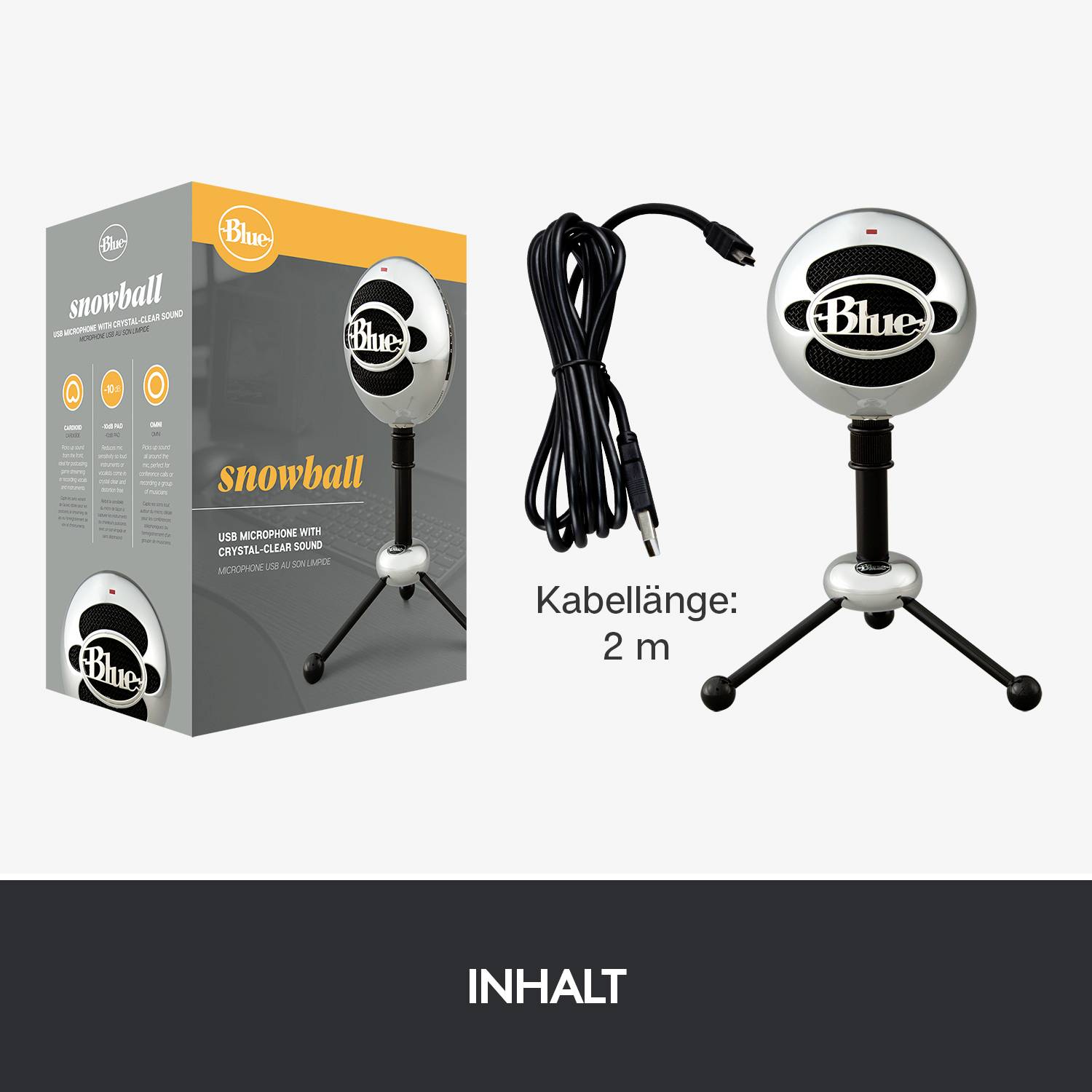 Blue Microphones Snowball Sur pied Micro PC Type de transmission (détails):filaire, USB filaire, USB argent
