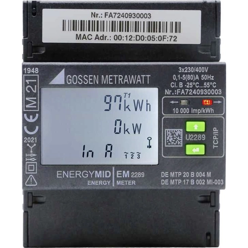 Gossen Metrawatt U2289-V047 Compteur d'énergie triphasé numérique 80 A conformité MID: oui 1 pc(s) Gossen Metrawatt U2289-V047 Compteur d'énergie triphasé numérique 80 A conformité MID: oui 1 pc(s)