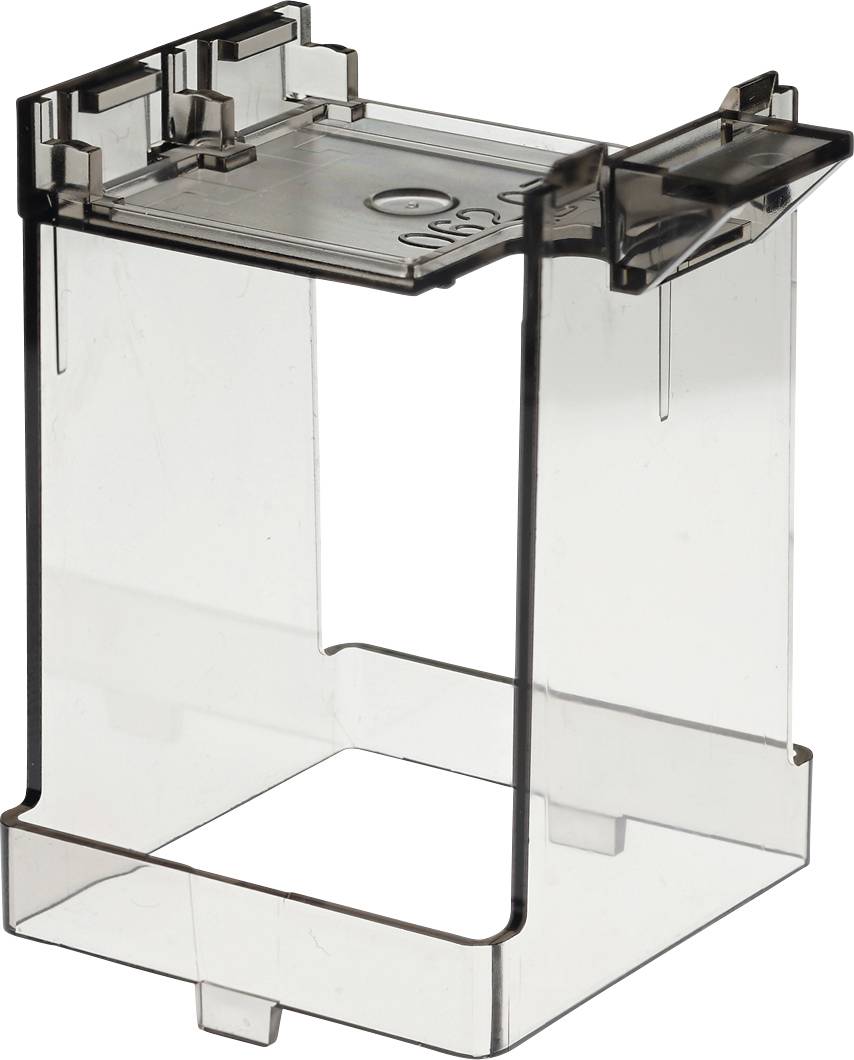 Récipient en plastique transparent, rectangulaire, ouvert aux extrémités supérieure et inférieure. Souvent utilisé pour l'empilage ou le rangement.