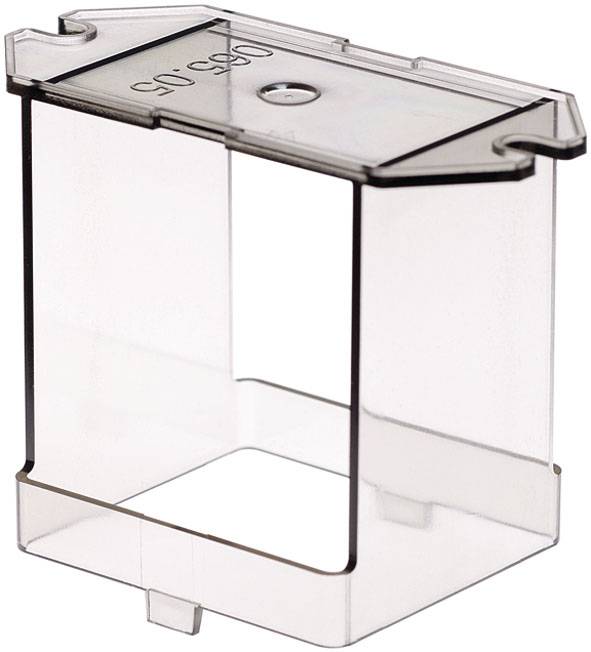 Récipient en plastique transparent et rectangulaire, probablement muni d'un couvercle amovible supérieur.