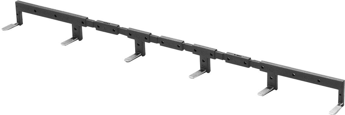 Rail métallique avec plusieurs supports de fixation. Adapté aux applications industrielles ou aux systèmes d'étagères.