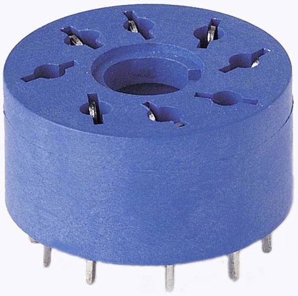 Connecteur électrique bleu avec disposition circulaire des contacts métalliques, adapté aux tubes ou applications similaires.