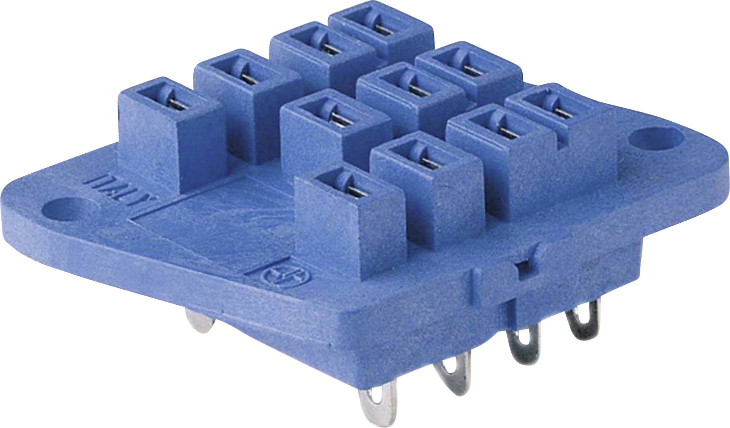 Un connecteur électrique bleu à plusieurs emplacements avec des contacts métalliques, adapté pour les connexions électroniques.