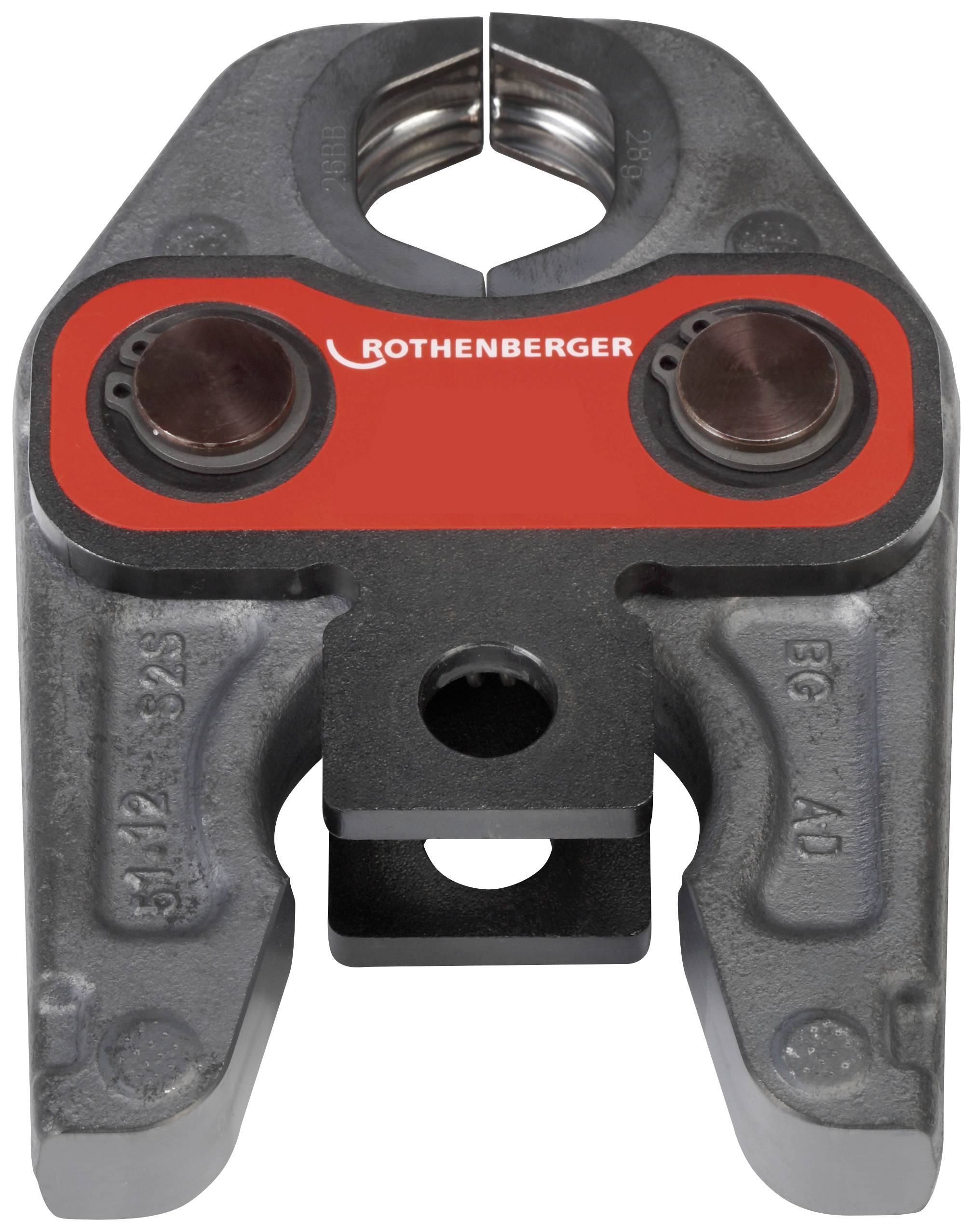 Un embout métallique gris avec un écusson rouge de 'Rothenberger', adapté pour les tuyaux et autres objets ronds.