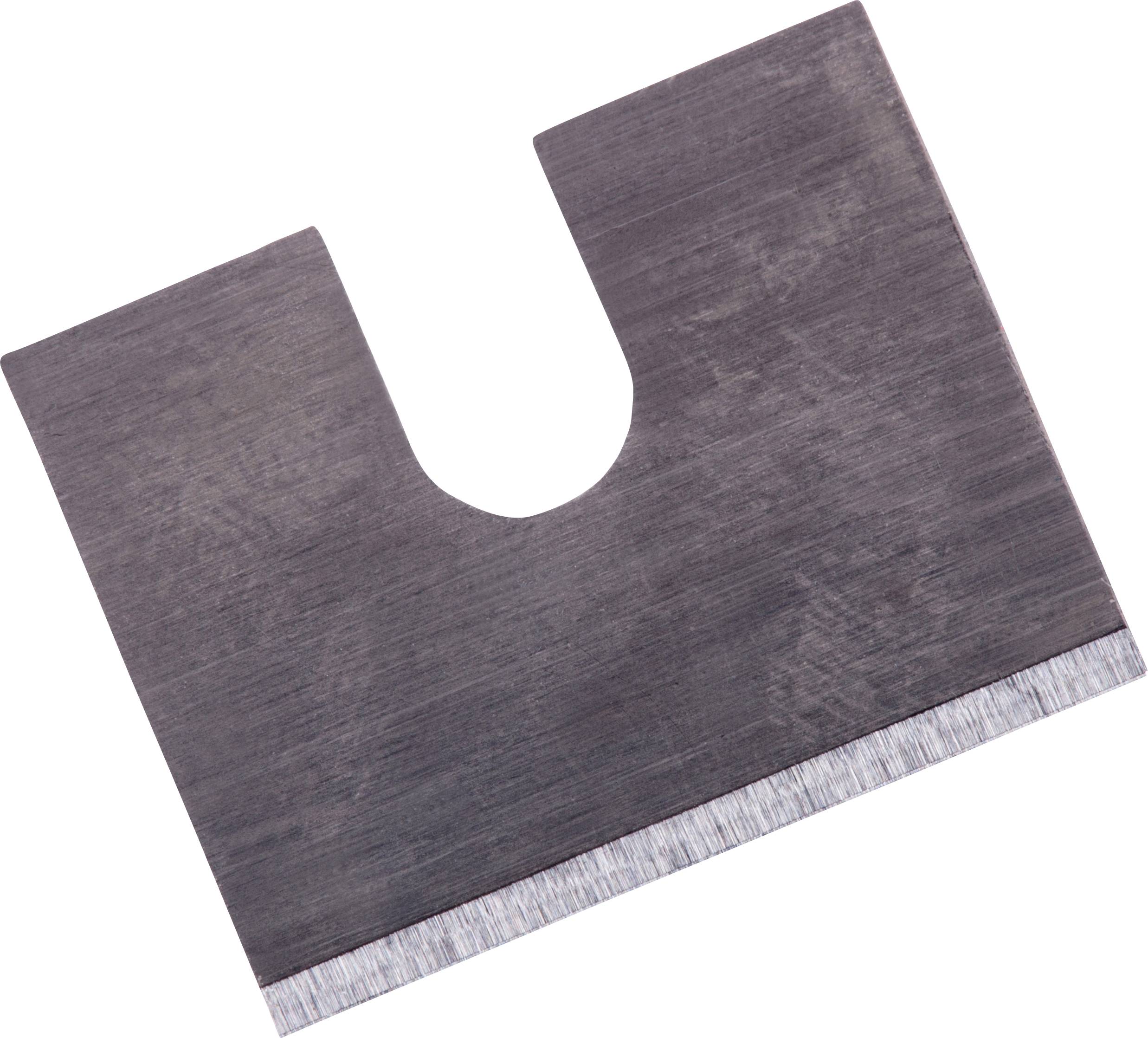 Un outil rectangulaire en métal avec une encoche en forme de U en haut et un bord dentelé en bas, probablement un racloir.